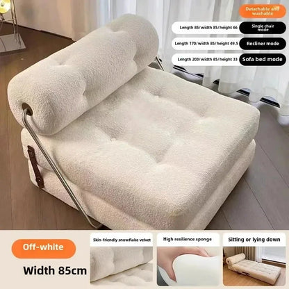 Cream Style Lamb Fleece Leisure Folding Sofa Bed Fold Dual Use Single Small Unit Living Room Lazy Sofa Balcony Leisure Sofa Manwatstore