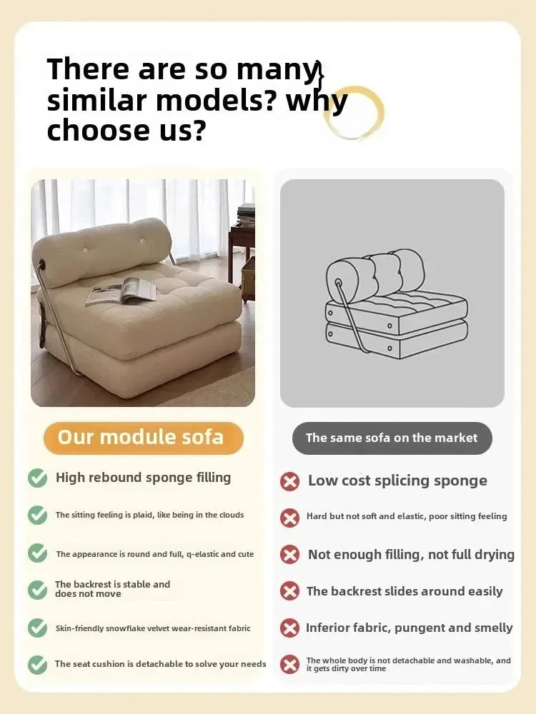 Cream Style Lamb Fleece Leisure Folding Sofa Bed Fold Dual Use Single Small Unit Living Room Lazy Sofa Balcony Leisure Sofa Manwatstore