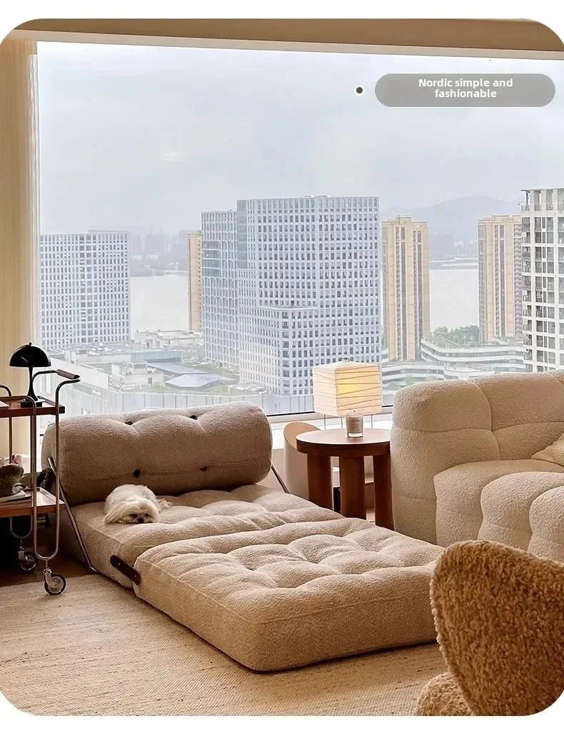 Cream Style Lamb Fleece Leisure Folding Sofa Bed Fold Dual Use Single Small Unit Living Room Lazy Sofa Balcony Leisure Sofa Manwatstore