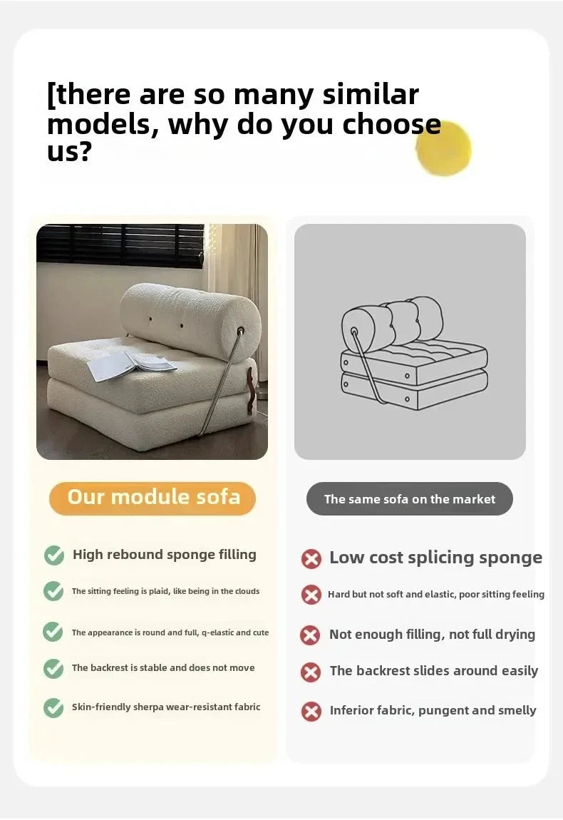 Cream Style Lamb Fleece Leisure Folding Sofa Bed Fold Dual Use Single Small Unit Living Room Lazy Sofa Balcony Leisure Sofa Manwatstore