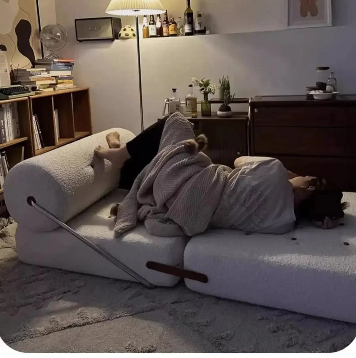 Cream Style Lamb Fleece Leisure Folding Sofa Bed Fold Dual Use Single Small Unit Living Room Lazy Sofa Balcony Leisure Sofa Manwatstore