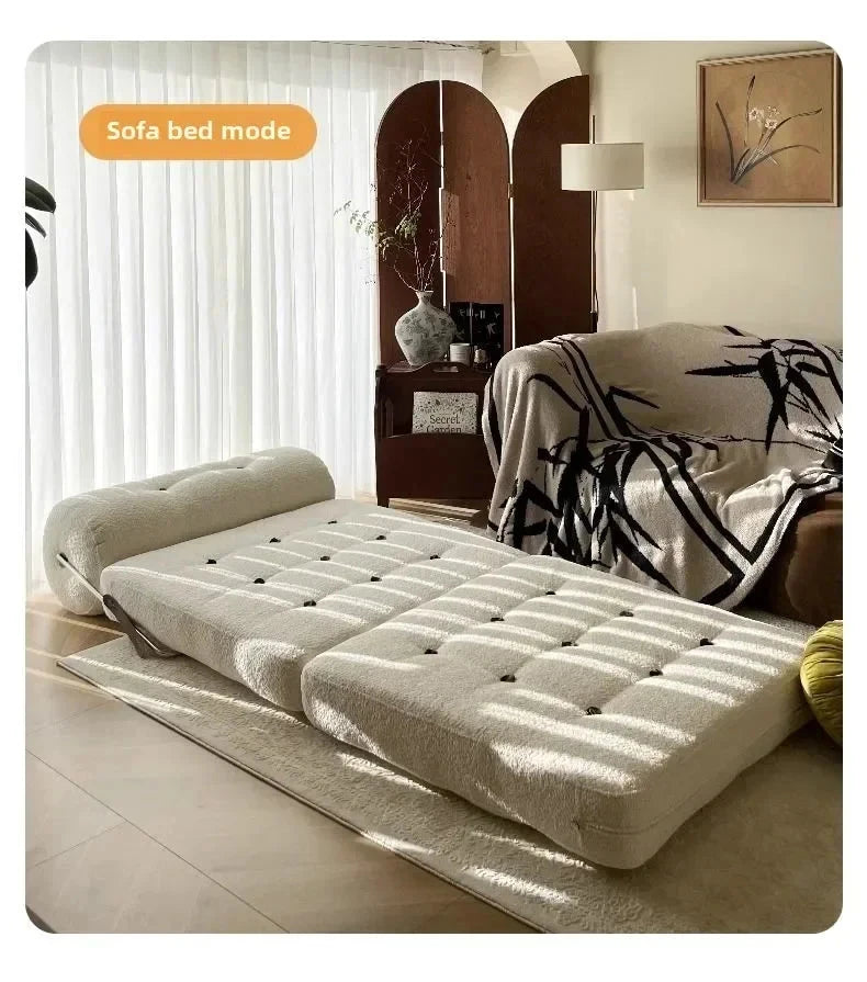 Cream Style Lamb Fleece Leisure Folding Sofa Bed Fold Dual Use Single Small Unit Living Room Lazy Sofa Balcony Leisure Sofa Manwatstore
