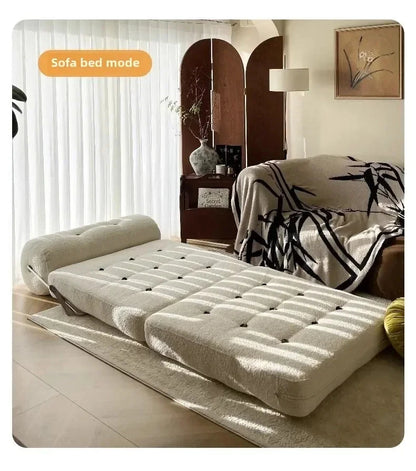 Cream Style Lamb Fleece Leisure Folding Sofa Bed Fold Dual Use Single Small Unit Living Room Lazy Sofa Balcony Leisure Sofa Manwatstore