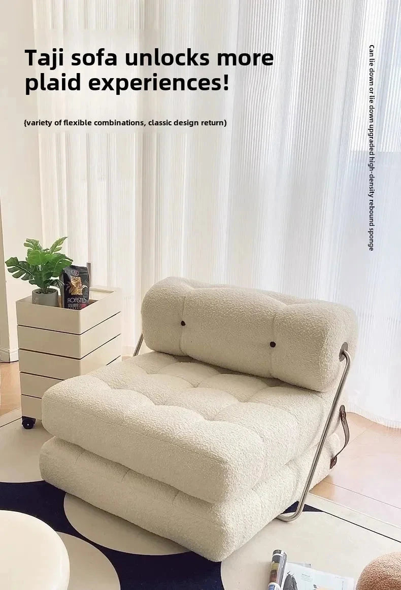 Cream Style Lamb Fleece Leisure Folding Sofa Bed Fold Dual Use Single Small Unit Living Room Lazy Sofa Balcony Leisure Sofa Manwatstore