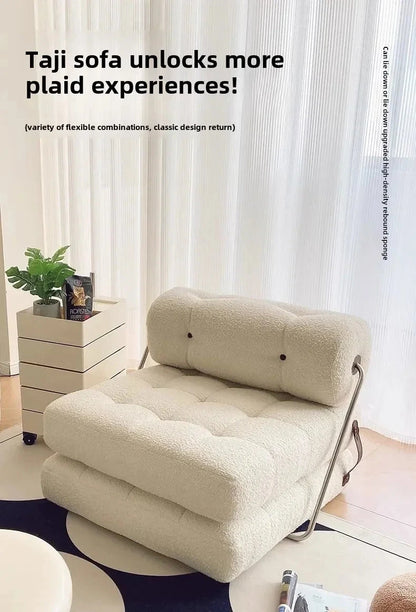Cream Style Lamb Fleece Leisure Folding Sofa Bed Fold Dual Use Single Small Unit Living Room Lazy Sofa Balcony Leisure Sofa Manwatstore