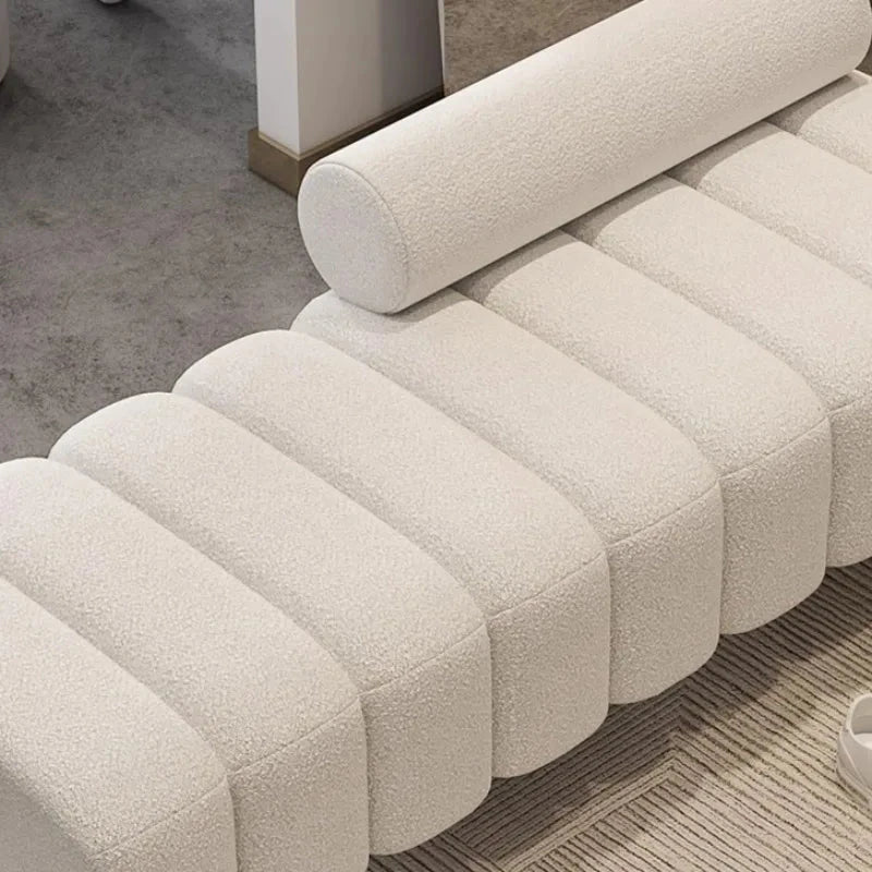 Cream Upholstered Chaise Lounge with Metal Legs Rolled Backrest Modern &amp; Comfortable Seating for Dressing Room &amp; Boutique Spaces Manwatstore