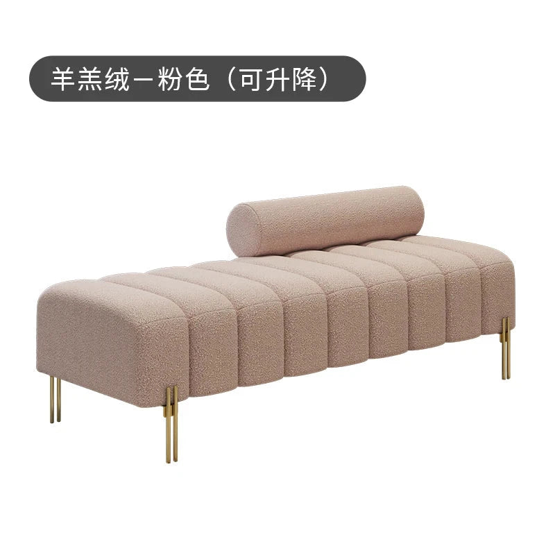 Cream Upholstered Chaise Lounge with Metal Legs Rolled Backrest Modern &amp; Comfortable Seating for Dressing Room &amp; Boutique Spaces Manwatstore