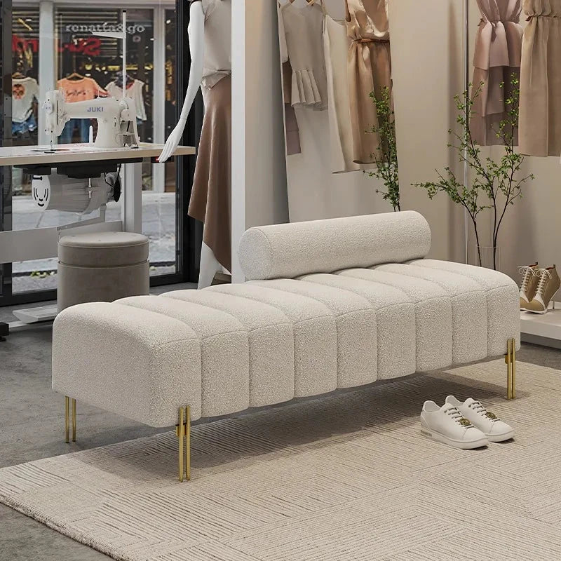 Cream Upholstered Chaise Lounge with Metal Legs Rolled Backrest Modern &amp; Comfortable Seating for Dressing Room &amp; Boutique Spaces Manwatstore
