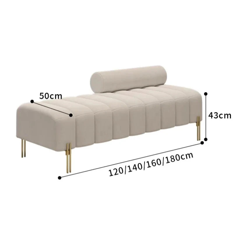Cream Upholstered Chaise Lounge with Metal Legs Rolled Backrest Modern &amp; Comfortable Seating for Dressing Room &amp; Boutique Spaces Manwatstore