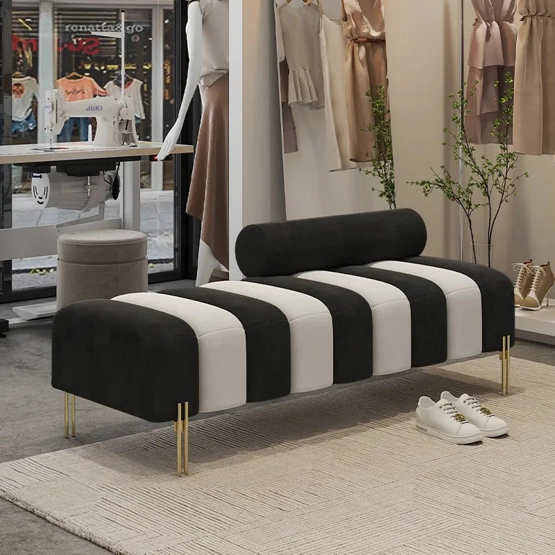 Cream Upholstered Chaise Lounge with Metal Legs Rolled Backrest Modern &amp; Comfortable Seating for Dressing Room &amp; Boutique Spaces Manwatstore