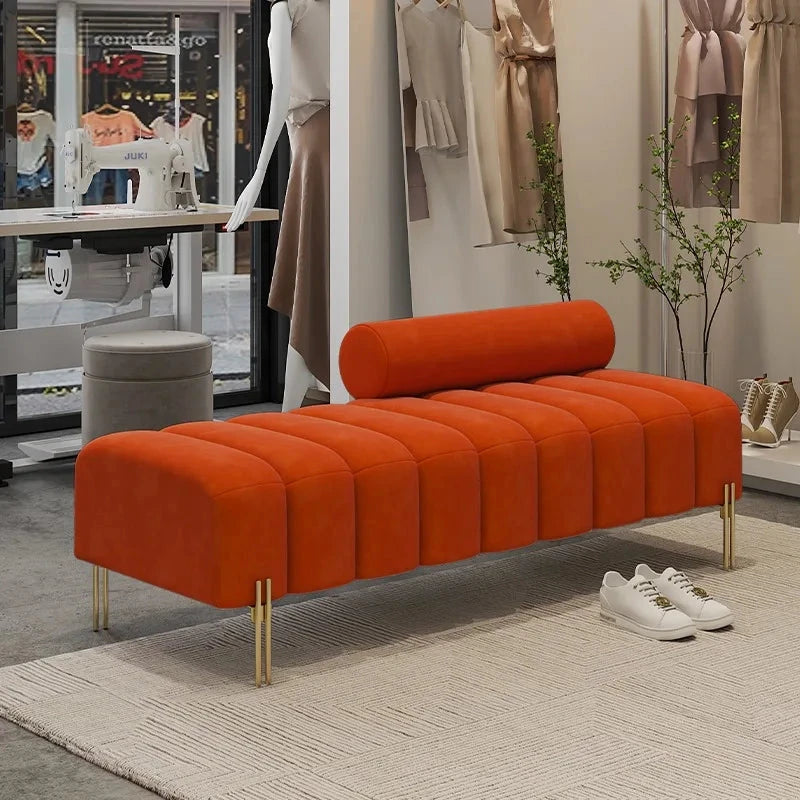 Cream Upholstered Chaise Lounge with Metal Legs Rolled Backrest Modern &amp; Comfortable Seating for Dressing Room &amp; Boutique Spaces Manwatstore