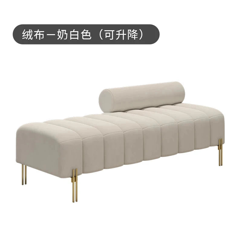Cream Upholstered Chaise Lounge with Metal Legs Rolled Backrest Modern &amp; Comfortable Seating for Dressing Room &amp; Boutique Spaces Manwatstore