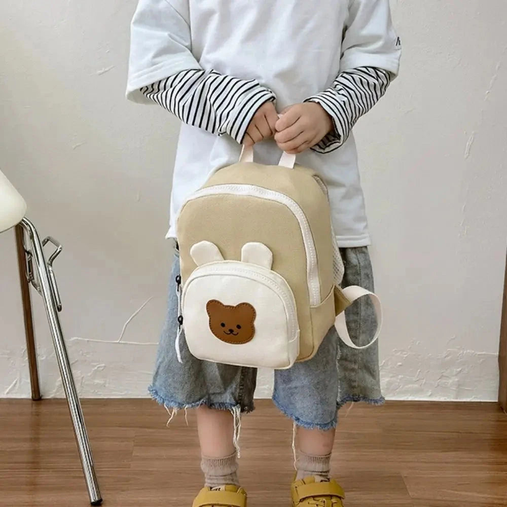 Cute Korean Kindergarten Schoolbag Cartoon Bear Adjustable Backpack Canvas Travel Bag Kindergarten Manwatstore