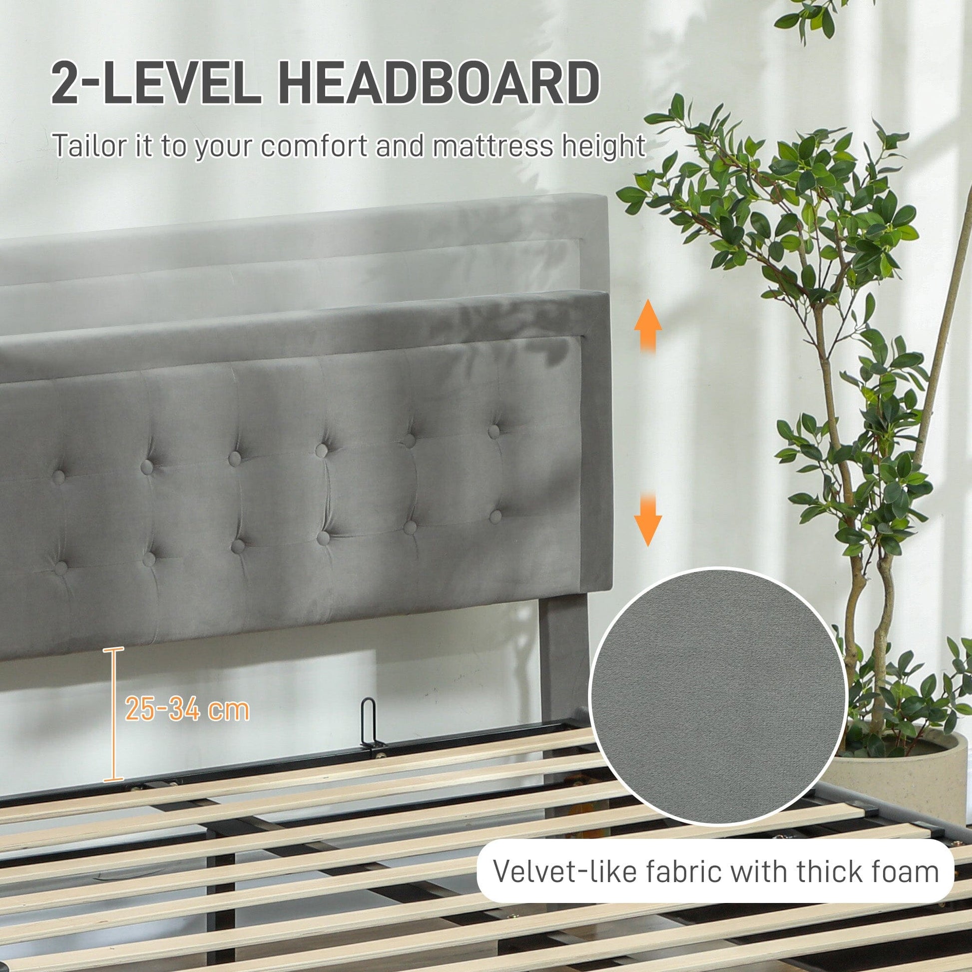 Double Bed Frame with Storage and Adjustable Velvet Headboard Bed Manwatstore