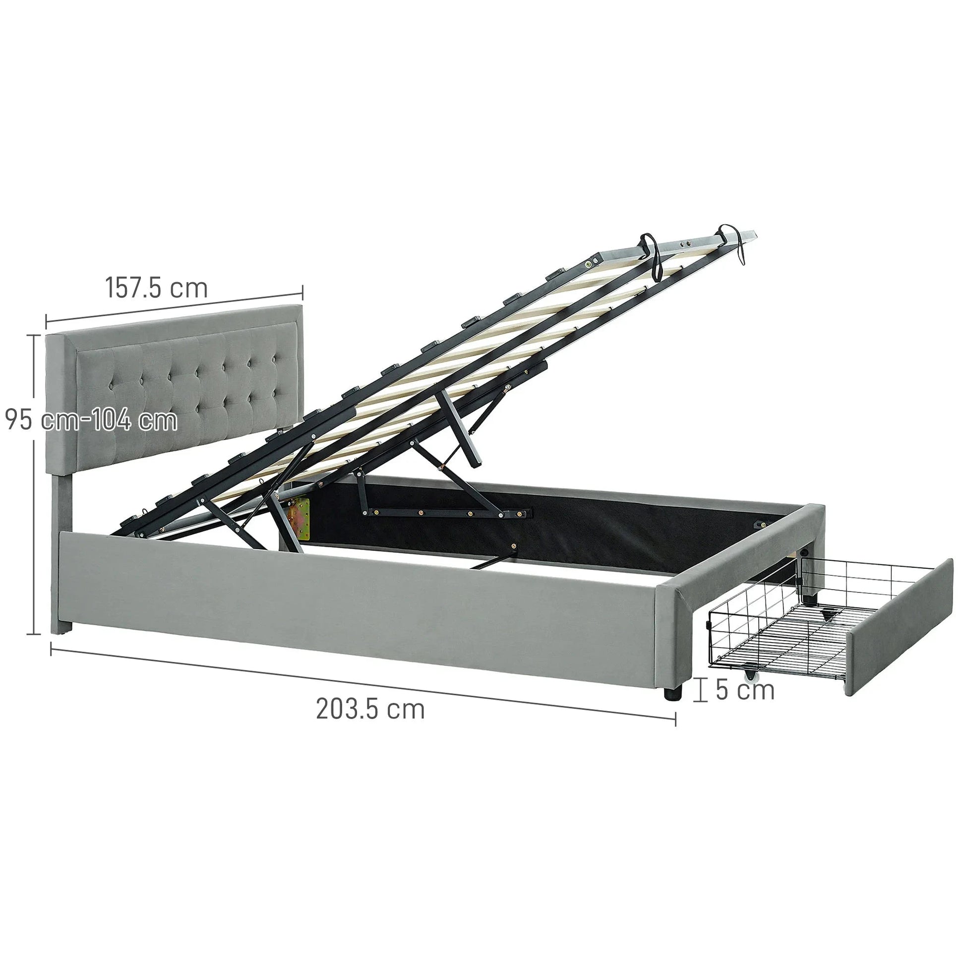 Double Bed Frame with Storage and Adjustable Velvet Headboard Bed Manwatstore