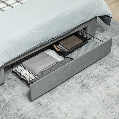 Double Bed Frame with Storage and Adjustable Velvet Headboard Bed Manwatstore