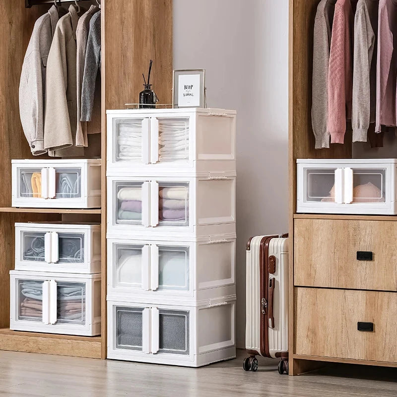 Double-Door Collapsible Storage Organizer Box with Wheels Manwatstore