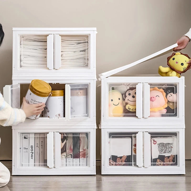 Double-Door Collapsible Storage Organizer Box with Wheels Manwatstore