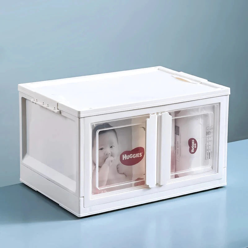 Double-Door Collapsible Storage Organizer Box with Wheels Manwatstore