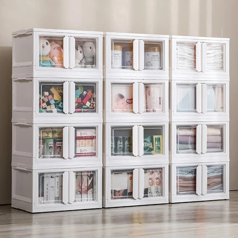 Double-Door Collapsible Storage Organizer Box with Wheels Manwatstore