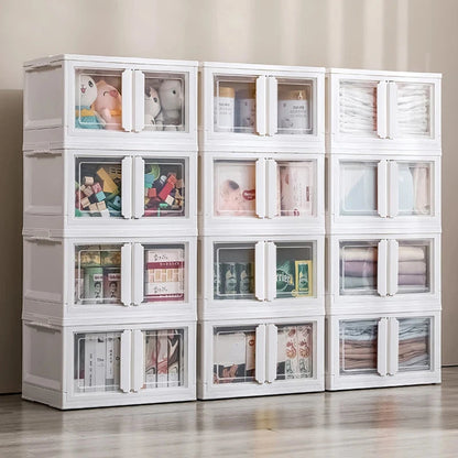 Double-Door Collapsible Storage Organizer Box with Wheels Manwatstore