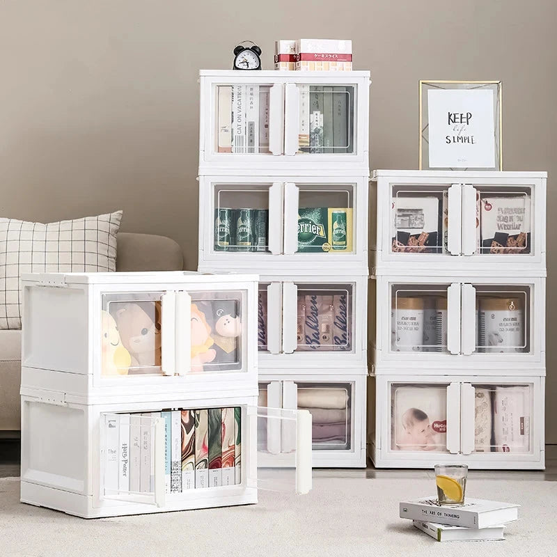 Double-Door Collapsible Storage Organizer Box with Wheels Manwatstore