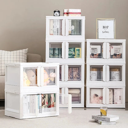 Double-Door Collapsible Storage Organizer Box with Wheels Manwatstore
