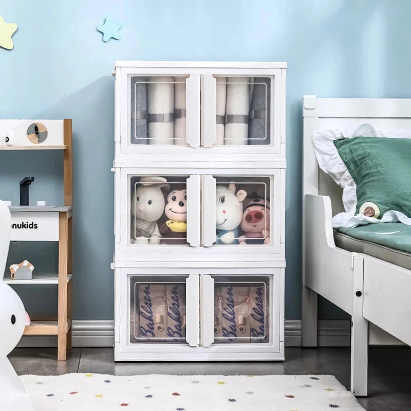 Double-Door Collapsible Storage Organizer Box with Wheels Manwatstore