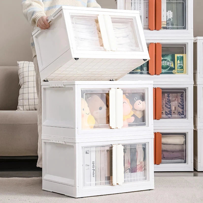 Double-Door Collapsible Storage Organizer Box with Wheels Manwatstore