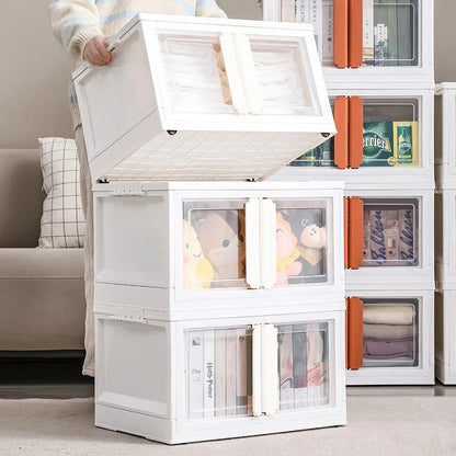 Double-Door Collapsible Storage Organizer Box with Wheels Manwatstore