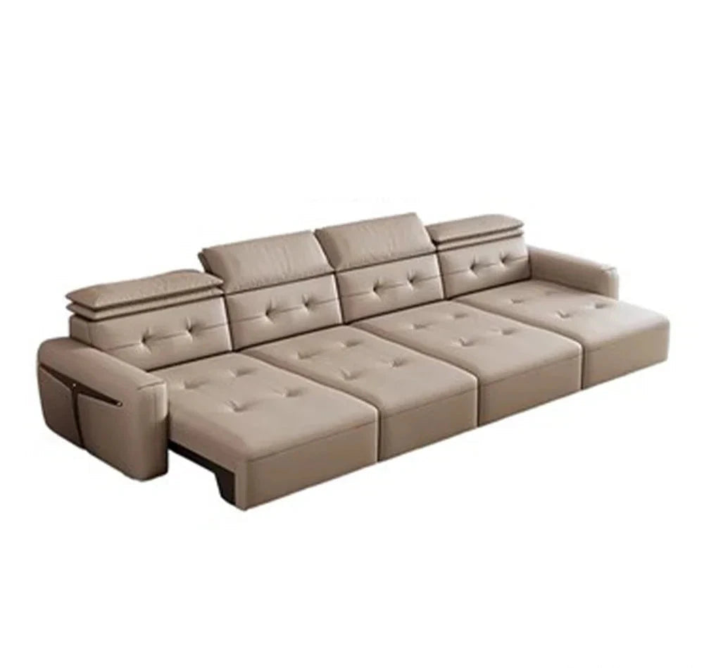 Electric Convertible Leather Sofa Bed with Adjustable Headrest Manwatstore