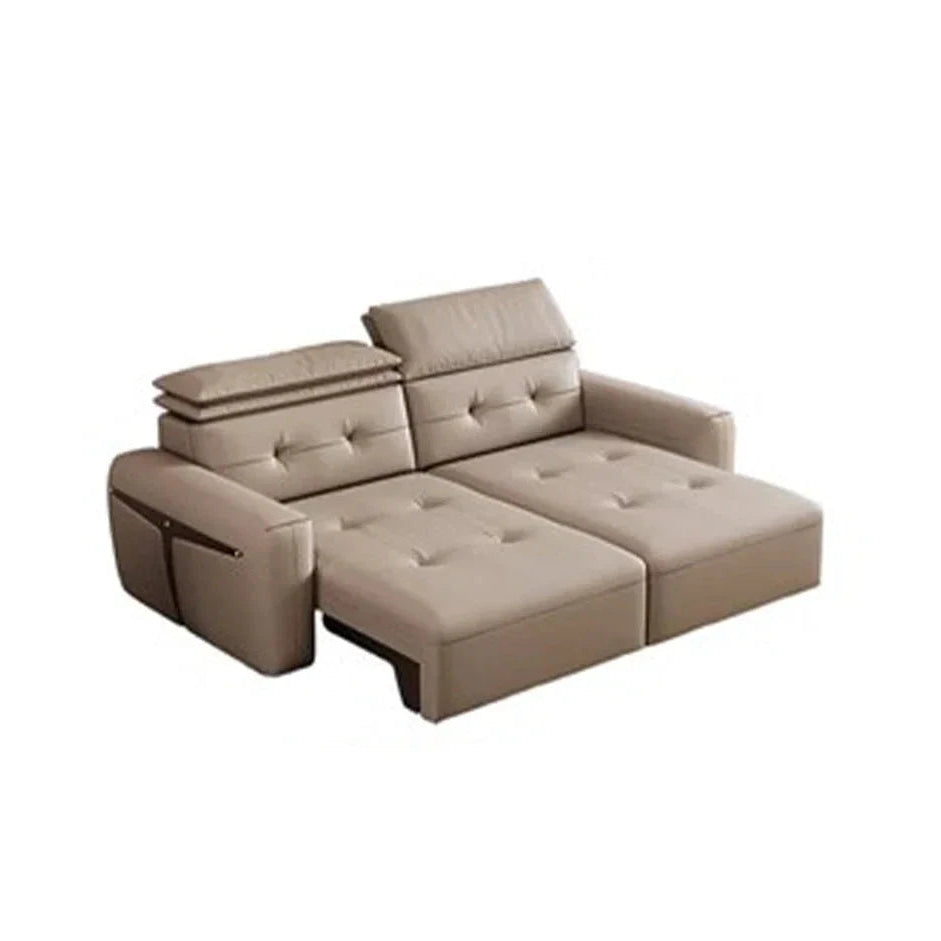Electric Convertible Leather Sofa Bed with Adjustable Headrest Manwatstore