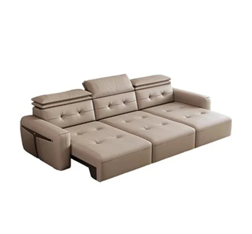 Electric Convertible Leather Sofa Bed with Adjustable Headrest Manwatstore