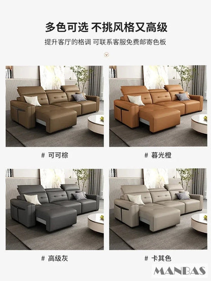 Electric Convertible Leather Sofa Bed with Adjustable Headrest Manwatstore