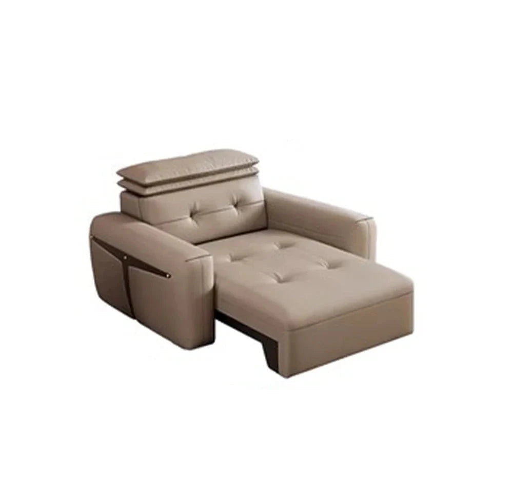 Electric Convertible Leather Sofa Bed with Adjustable Headrest Manwatstore