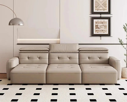 Electric Convertible Leather Sofa Bed with Adjustable Headrest Manwatstore