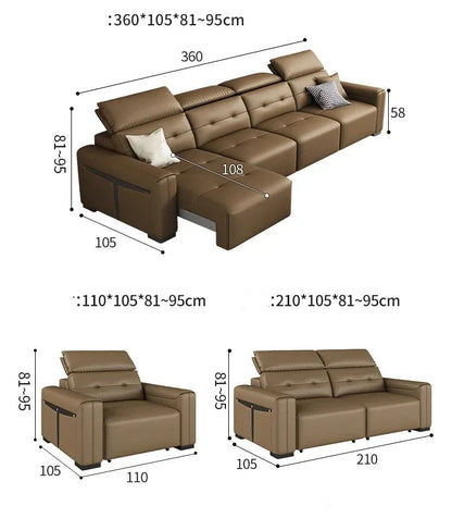 Electric Convertible Leather Sofa Bed with Adjustable Headrest Manwatstore