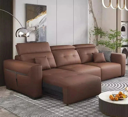 Electric Convertible Leather Sofa Bed with Adjustable Headrest Manwatstore