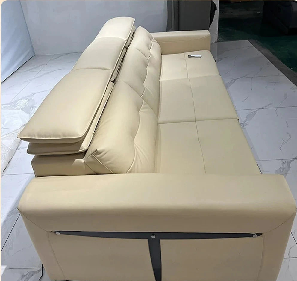 Electric Convertible Leather Sofa Bed with Adjustable Headrest Manwatstore