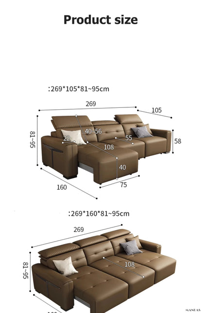 Electric Convertible Leather Sofa Bed with Adjustable Headrest Manwatstore