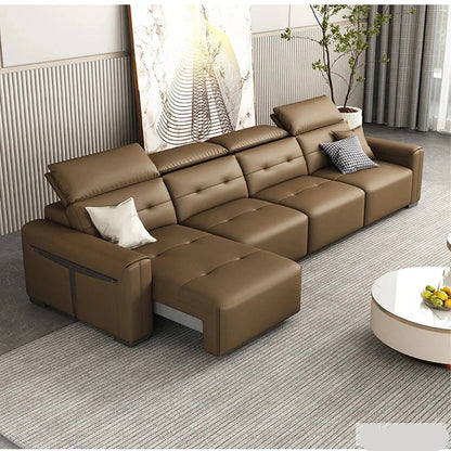 Electric Convertible Leather Sofa Bed with Adjustable Headrest Manwatstore