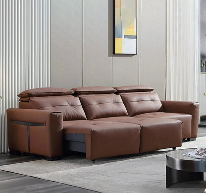 Electric Convertible Leather Sofa Bed with Adjustable Headrest Manwatstore