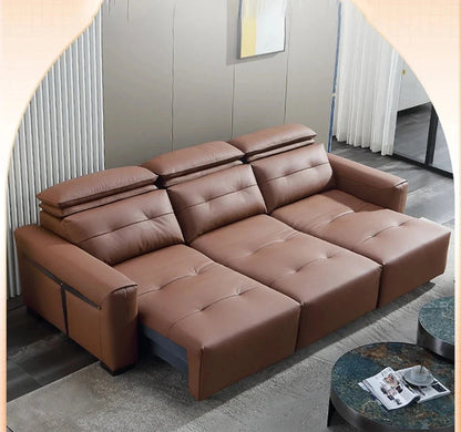 Electric Convertible Leather Sofa Bed with Adjustable Headrest Manwatstore