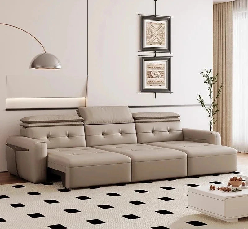 Electric Convertible Leather Sofa Bed with Adjustable Headrest Manwatstore