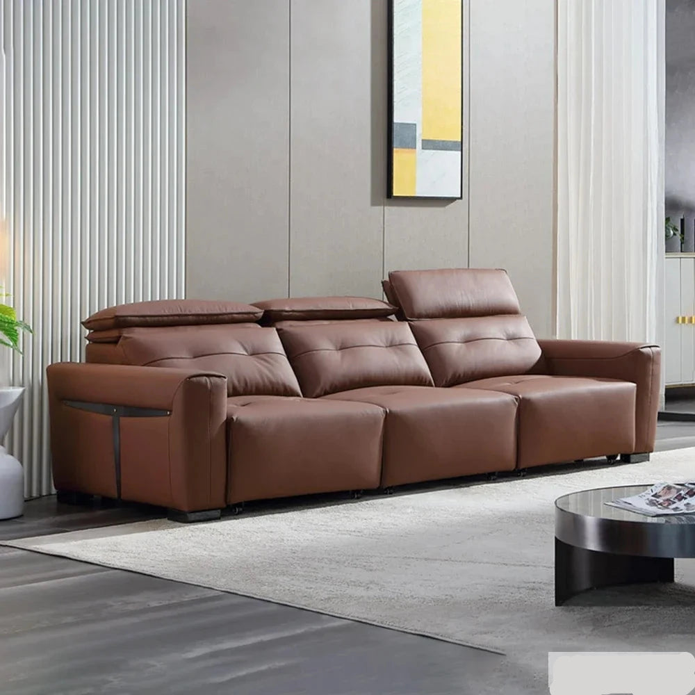 Electric Convertible Leather Sofa Bed with Adjustable Headrest Manwatstore