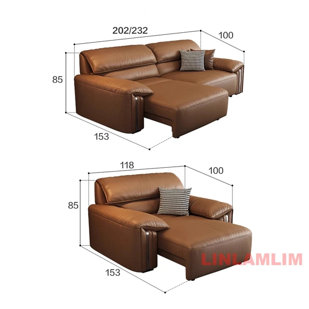 EliteLounge Electric Leather Sofa Bed with Adjustable Seating & Chaise Manwatstore