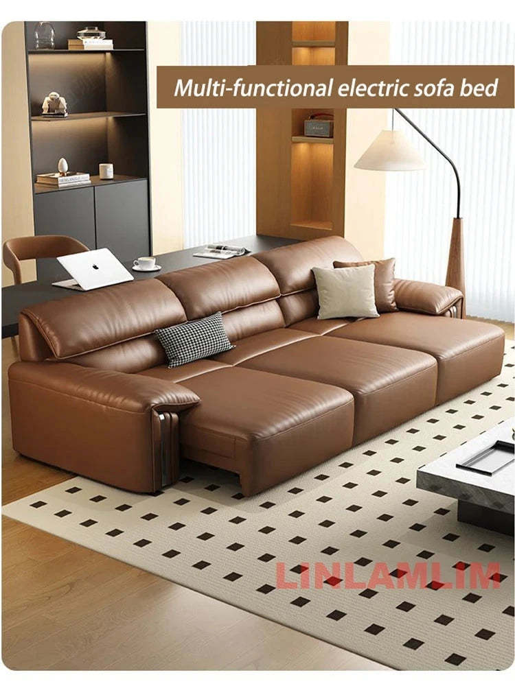 EliteLounge Electric Leather Sofa Bed with Adjustable Seating & Chaise Manwatstore