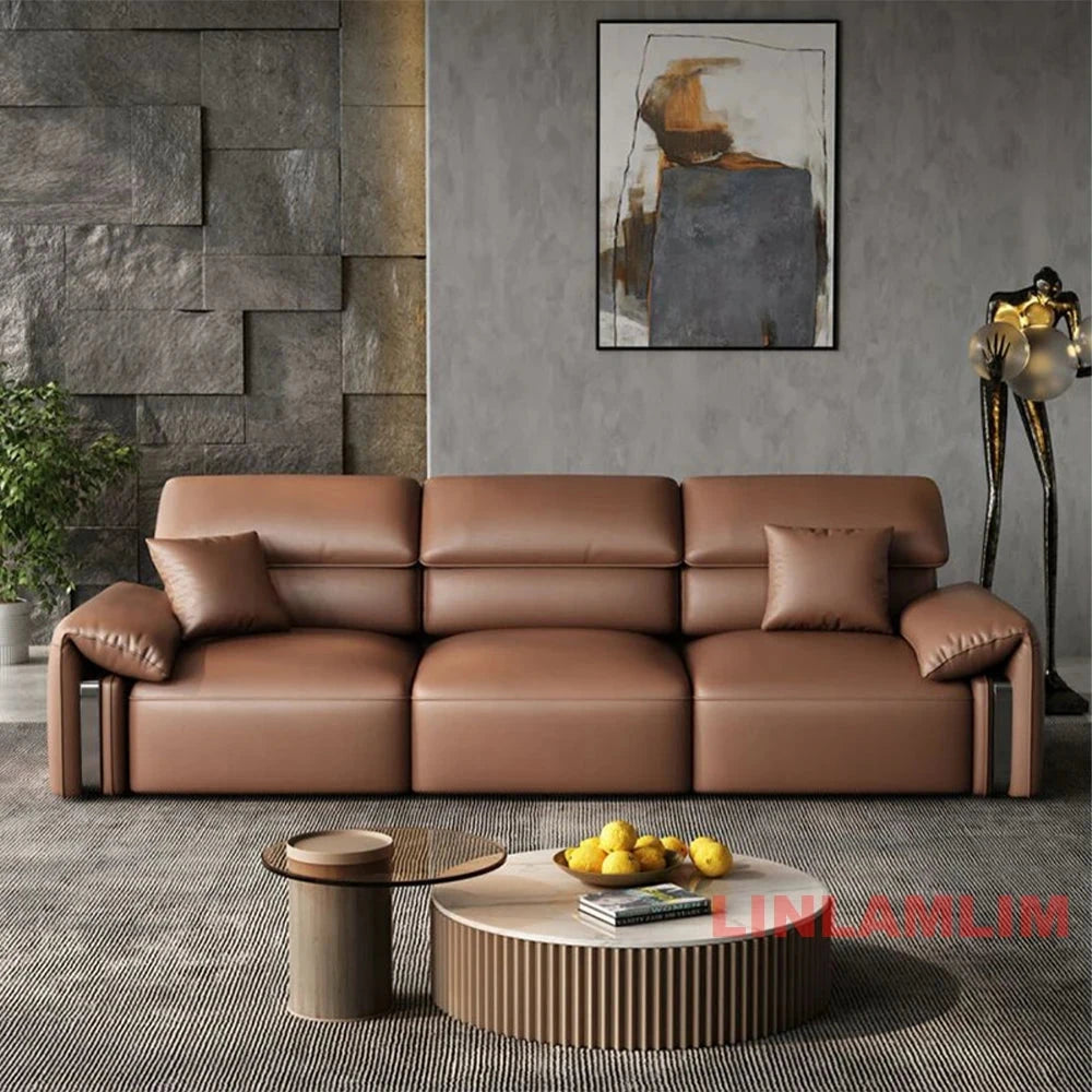 EliteLounge Electric Leather Sofa Bed with Adjustable Seating & Chaise Manwatstore