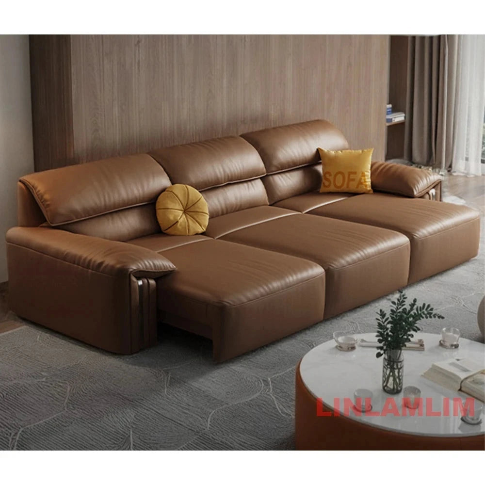 EliteLounge Electric Leather Sofa Bed with Adjustable Seating & Chaise Manwatstore