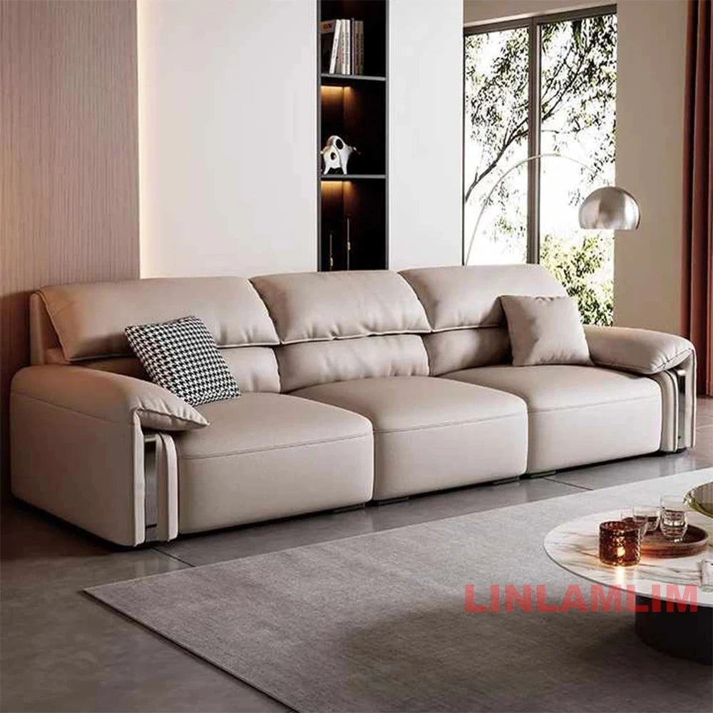 EliteLounge Electric Leather Sofa Bed with Adjustable Seating & Chaise Manwatstore